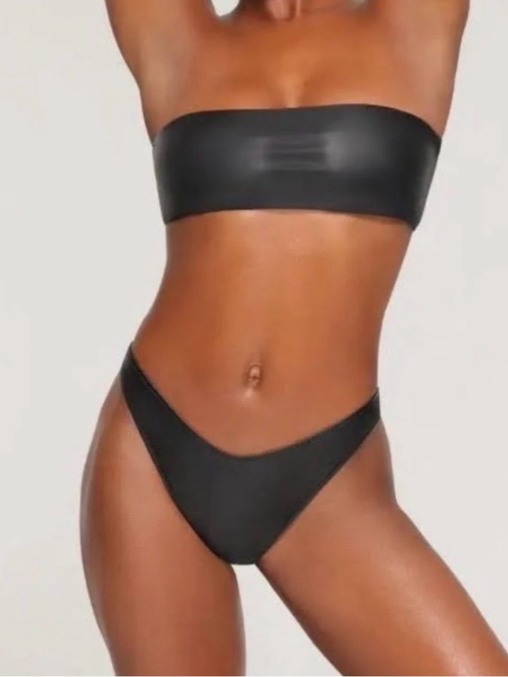 SKIMS Strapless Black Leather Bandeau Bikini Top